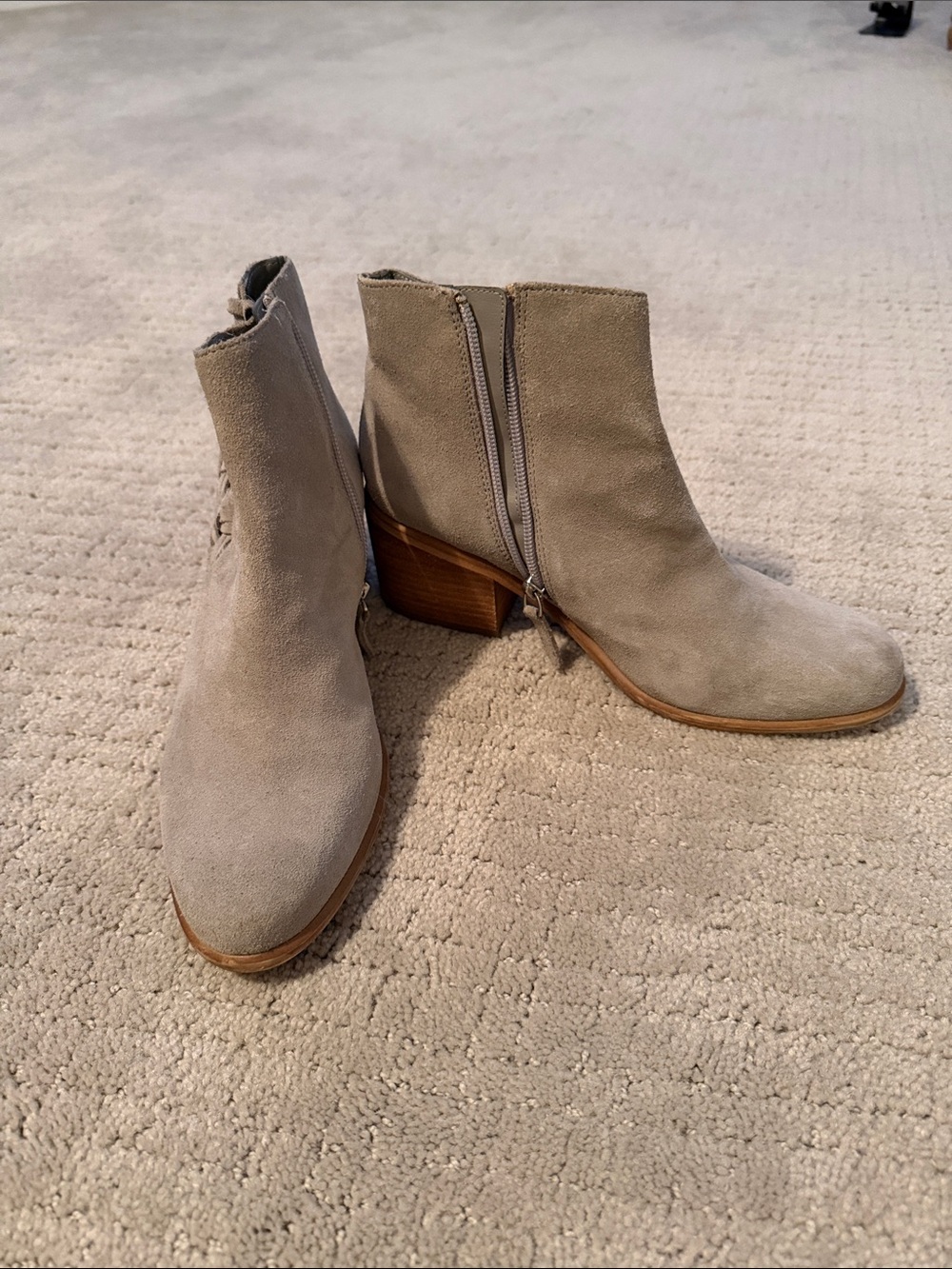 BP Taupe Suede Ankle Booties with Block Heel